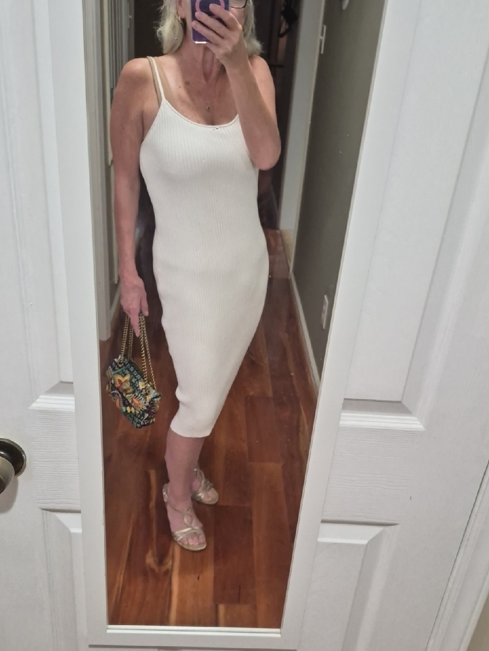 Banana Republic Cream Ribbed Spagetti-Strap Midi Dress